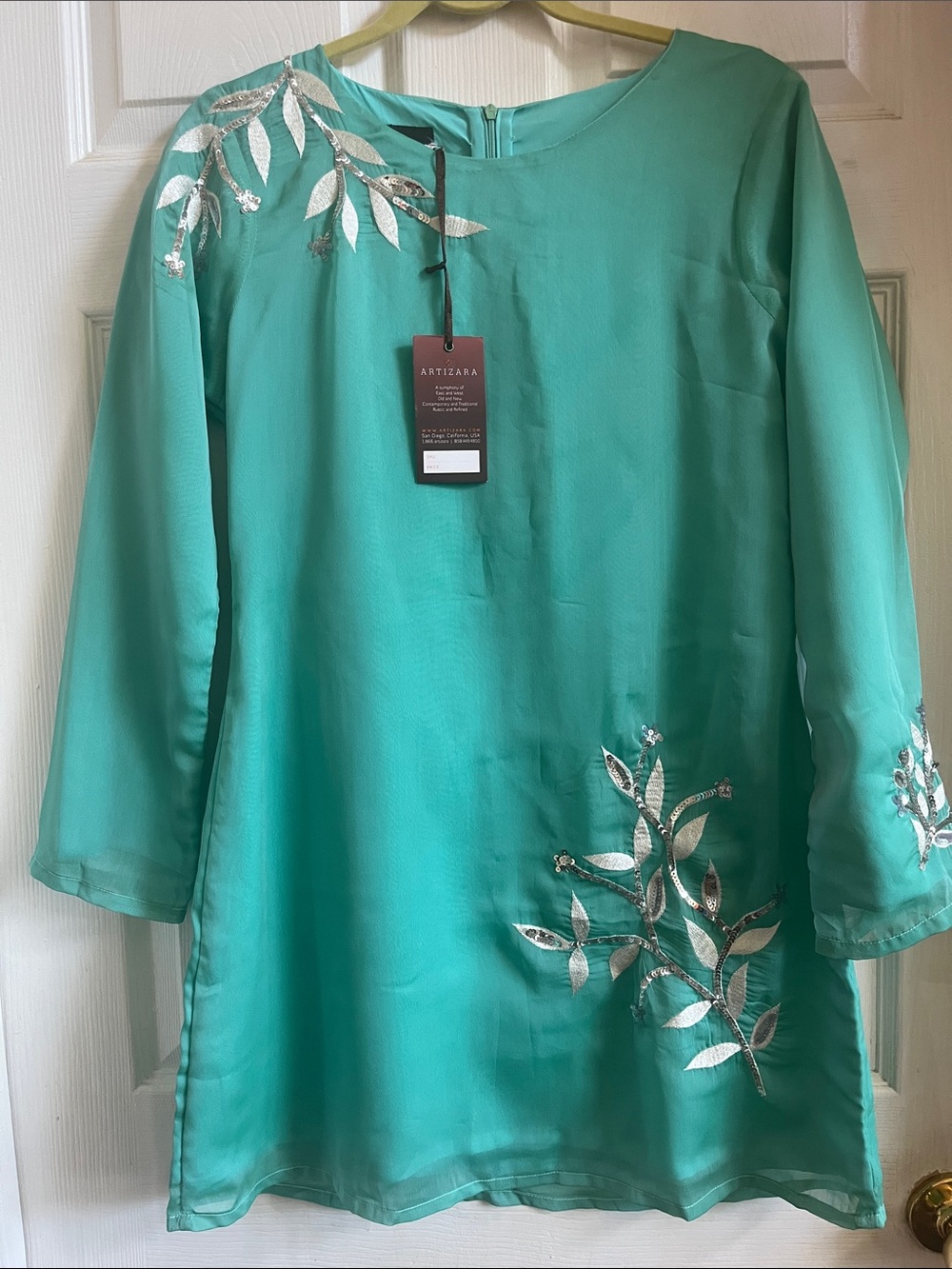 Teal Embroidered Long-Sleeve Tunic